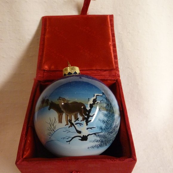 2 Inside Art Blown Glass Hand Painted Ornaments by FIGI Bald Eagle & Coyotes - Picture 6 of 11
